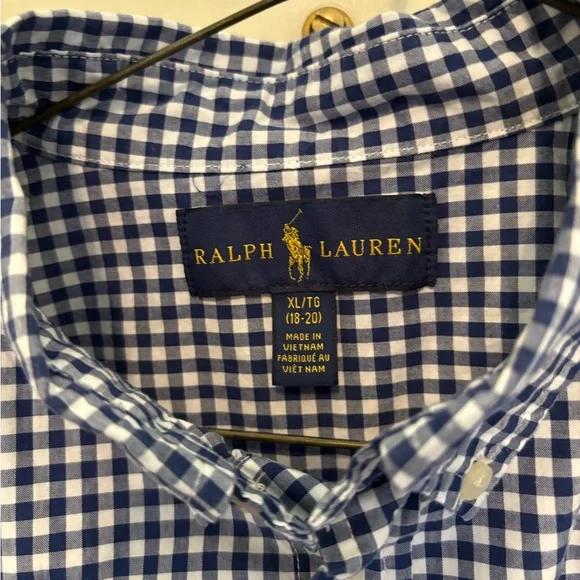 Boys Polo by Ralph Lauren Blue Gingham Shirt size XL 18-20 - Picture 3 of 4